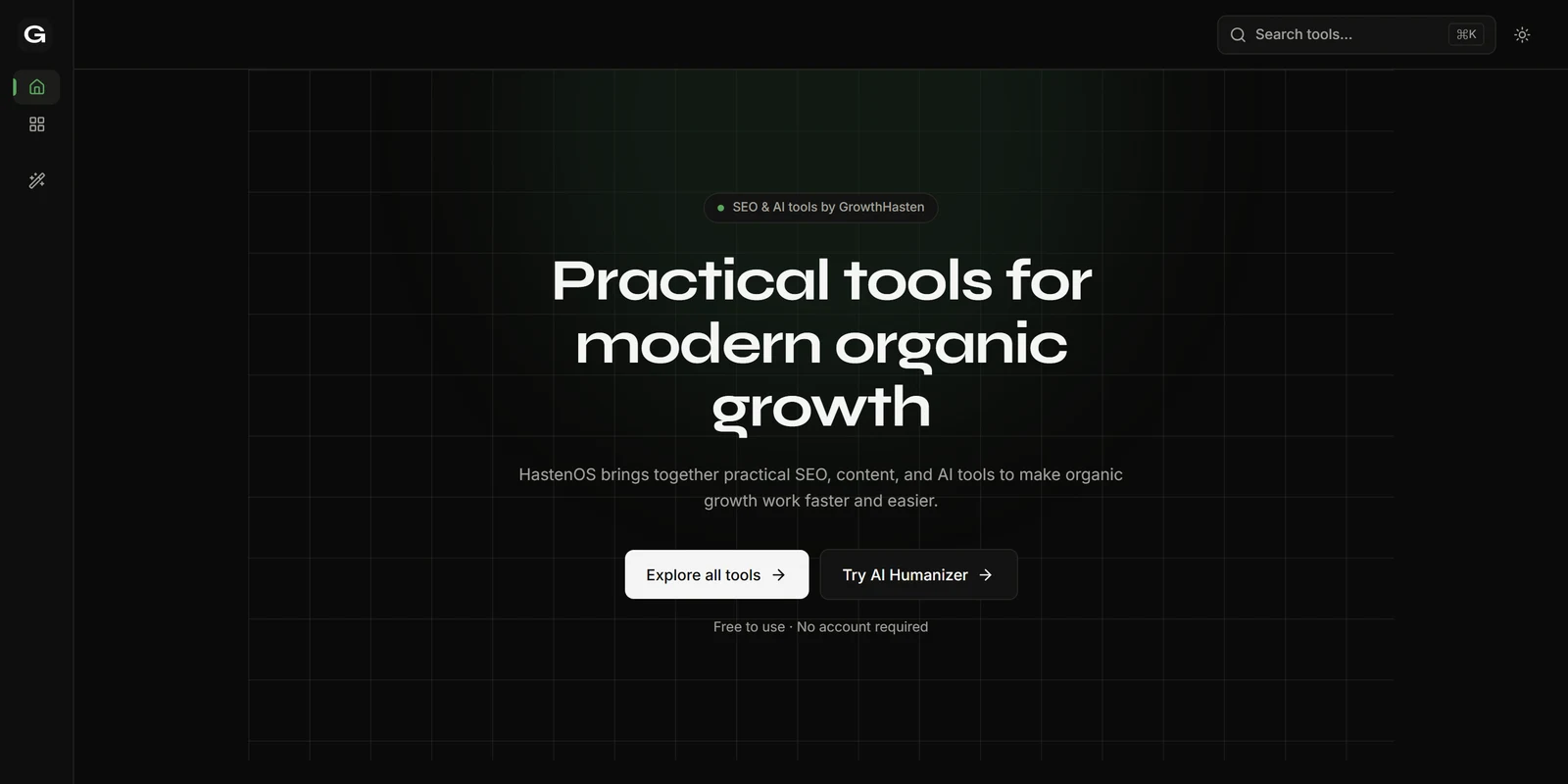 The HastenOS workspace: a dedicated app of SEO, content, and AI tools for organic growth.